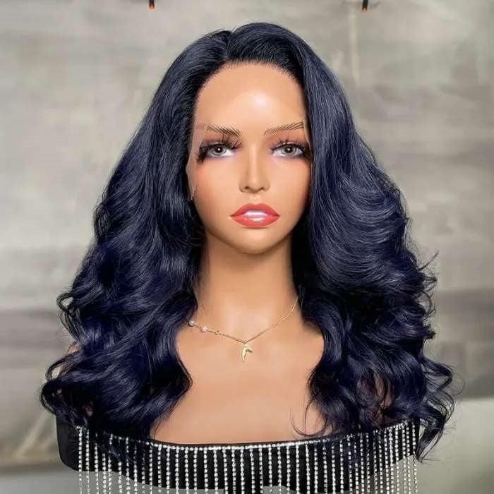 Simidola 13x4 Transparent Lace Dark Silver Blue Loose Wave Front Wig