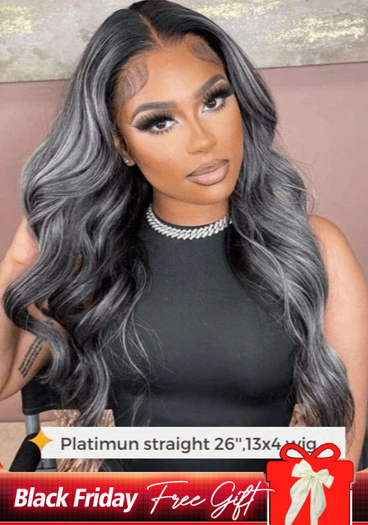 Simidola 4x4/13x4 Platinum Gray And Black Straight Highlights Hair Lace Front Wigs