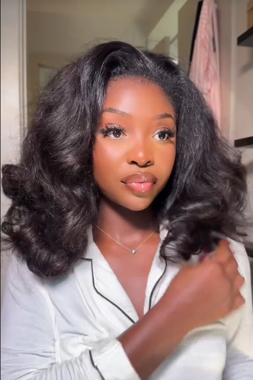 New In|Simidola Glueless Kinky Straight 3 In 1 Half Wig Drawstring Band Wear Go Wig Invisible Hairline