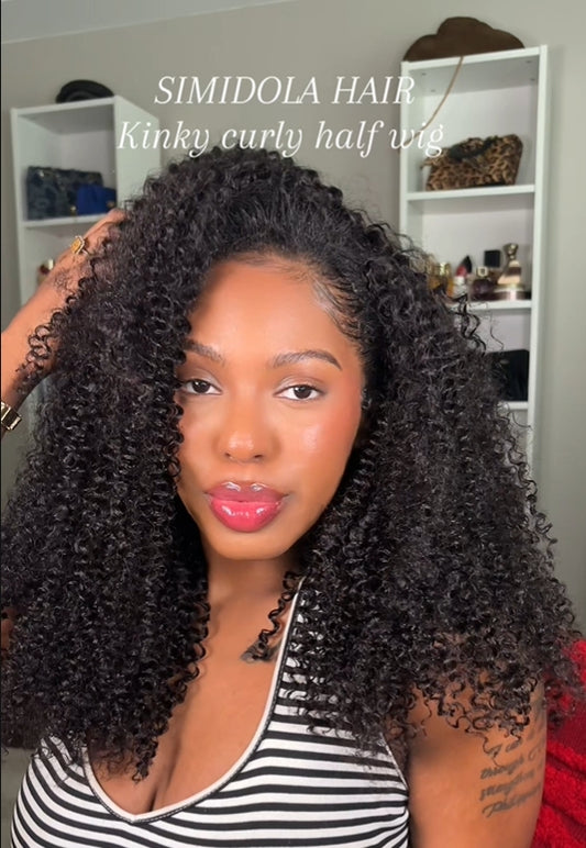 @eleciaamiaa Same 22inch Glueless Kinky Curly 3 In 1 Half Wig Drawstring Band Wear Go Wig Invisible Hairline