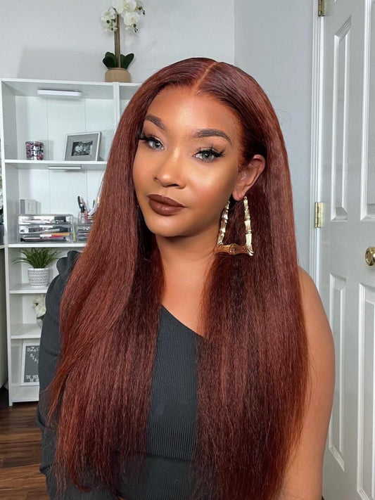 Simidola Kinky Straight Reddish Brown Front Wig