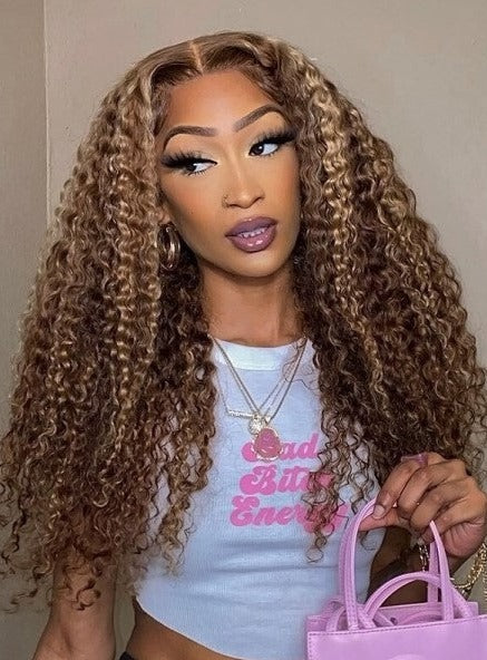 Simidola Highlight Brown Kinky Culry Lace Frontal Wig