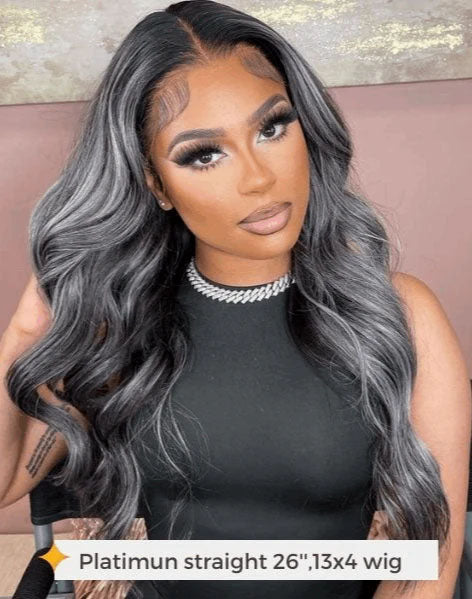 Simidola 4x4/13x4 Platinum Gray And Black Straight Highlights Hair Lace Front Wigs