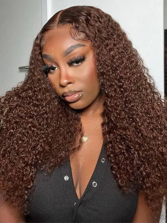 Simidola 4x4/13x4 Lace Chocolate Brown Long kinky Curly Wig