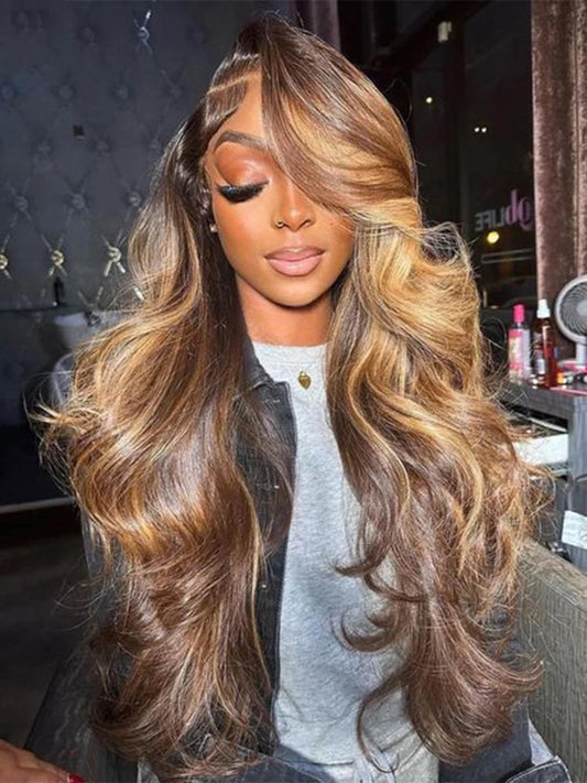 Simidola 4x4/13x4 Honey Blonde Highlight Straight Hair Lace Front Wig