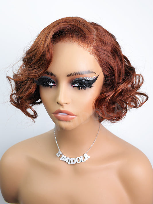 Pre-Sale| Brown Layered Fluffy Bob Wear Go Glueless Wig Pre Cut 7x5 Lace Closure Wig