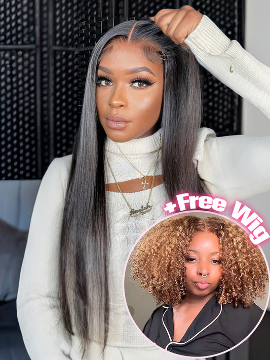 Buy 1 Get 1 Free | Simidola Wear & Go Glueless 9x6 Straight Hair Wig & Free 12 Inch Highlight Color Kinky Curly Wig