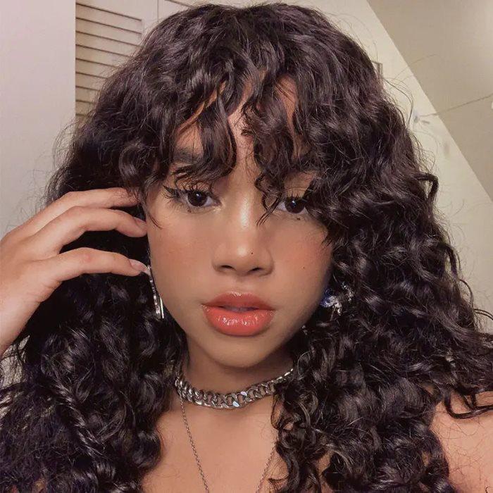 Simidola Weave Wig Water Wave Fringe Sew In Wig with Bangs