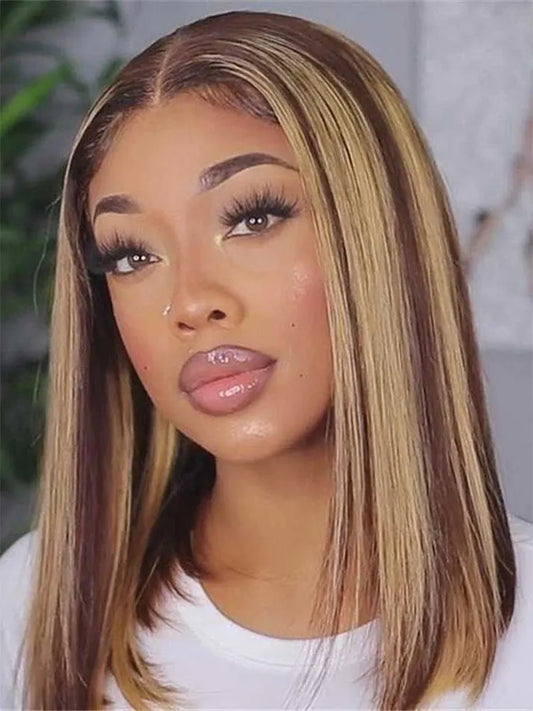 Simidola 4x4 Lace Straight Sleek Highlights Closure Bob Wig