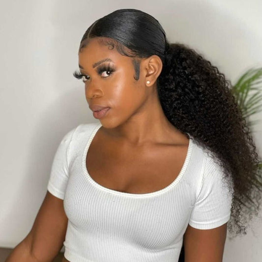 Simidola Wrap-around Magic Velcro Ponytail Extension Hair Kinky Curly Ponytail With Clip In 100% Human Hair