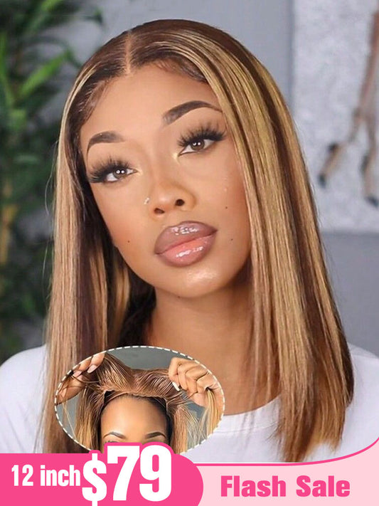 Flash Sale | Simidola Highlight Brown Wear Go 4x6 Lace Straight Hair Bob Wig