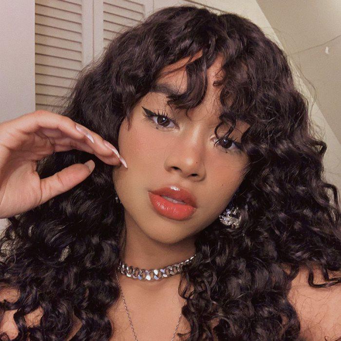 Simidola Weave Wig Water Wave Fringe Sew In Wig with Bangs