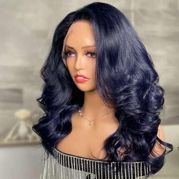 Simidola 13x4 Transparent Lace Dark Silver Blue Loose Wave Front Wig