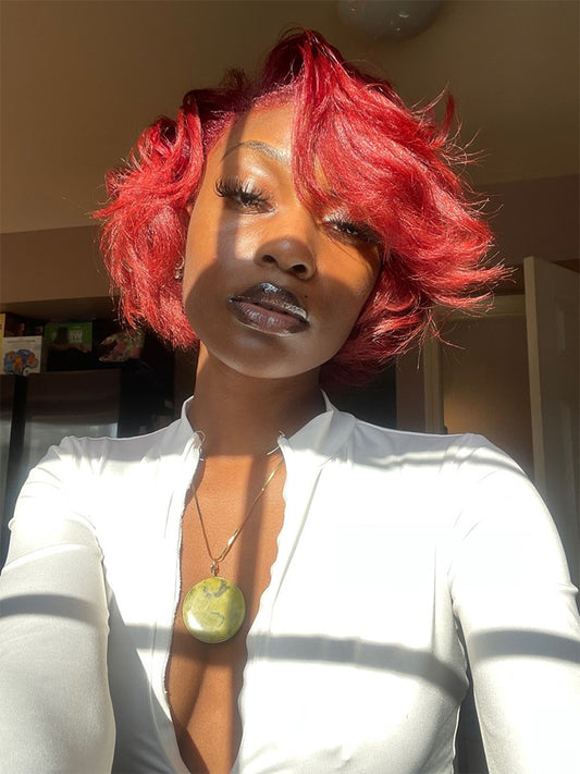 Simidola Layered Fluffy Blowout Style Bob 13x4 Lace Front 99J Color Transparent Wig