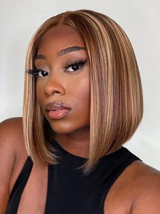 Simidola Chestnut Brown Highlights Straight Closure Bob Wig