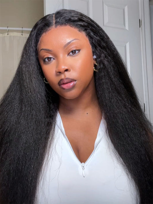 @kokofountaine Same 26inch Type 4C Kinky Edges Human Hair Wigs Kinky Straight 13x4 Lace Frontal Wig