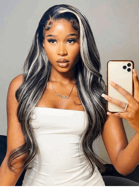 Simidola 13x4 HD Lace Platinum Gray And Black Straight Highlights Hair Lace Front Wigs