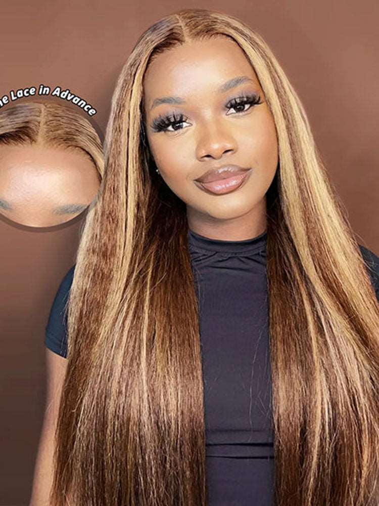 Pre-Plucked | Simidola Highlight Brown Wear Go 4x6 Lace Kinky Straight Wig