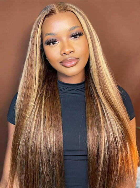 Simidola Honey Blonde Highlight Kinky Straight Lace Frontal Wig