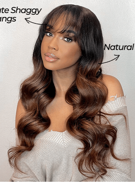 Simidola Glueless 5x5 HD Lace Letitia Graceful Chestnut Brown Ombre Body Wave Closure Wig With Blunt Bangs | Limited Design