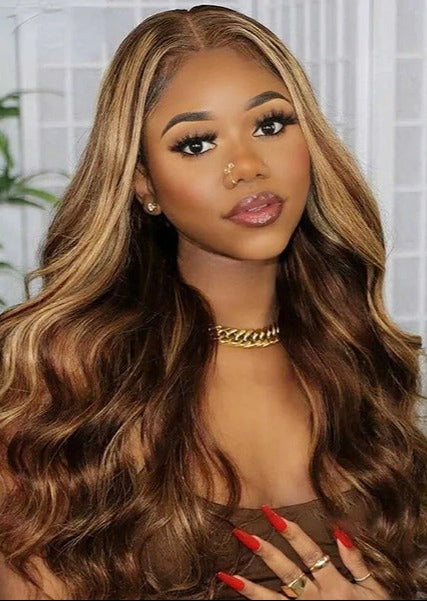 Simidola 4x4/13x4 Honey Blonde Highlight Body Wave Lace Front Wig