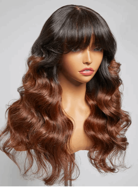 Simidola Glueless 5x5 HD Lace Letitia Graceful Chestnut Brown Ombre Body Wave Closure Wig With Blunt Bangs | Limited Design