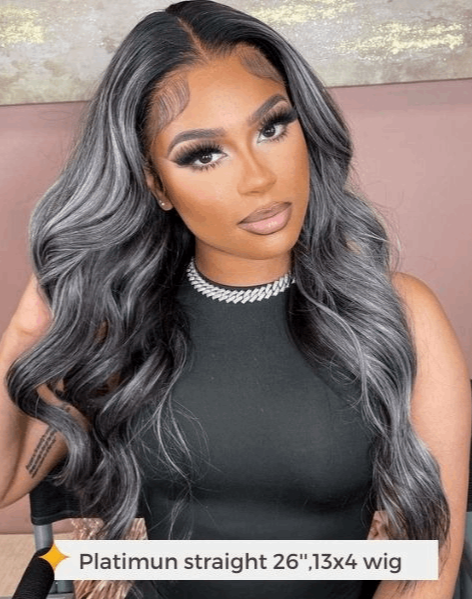 Simidola 13x4 HD Lace Platinum Gray And Black Straight Highlights Hair Lace Front Wigs