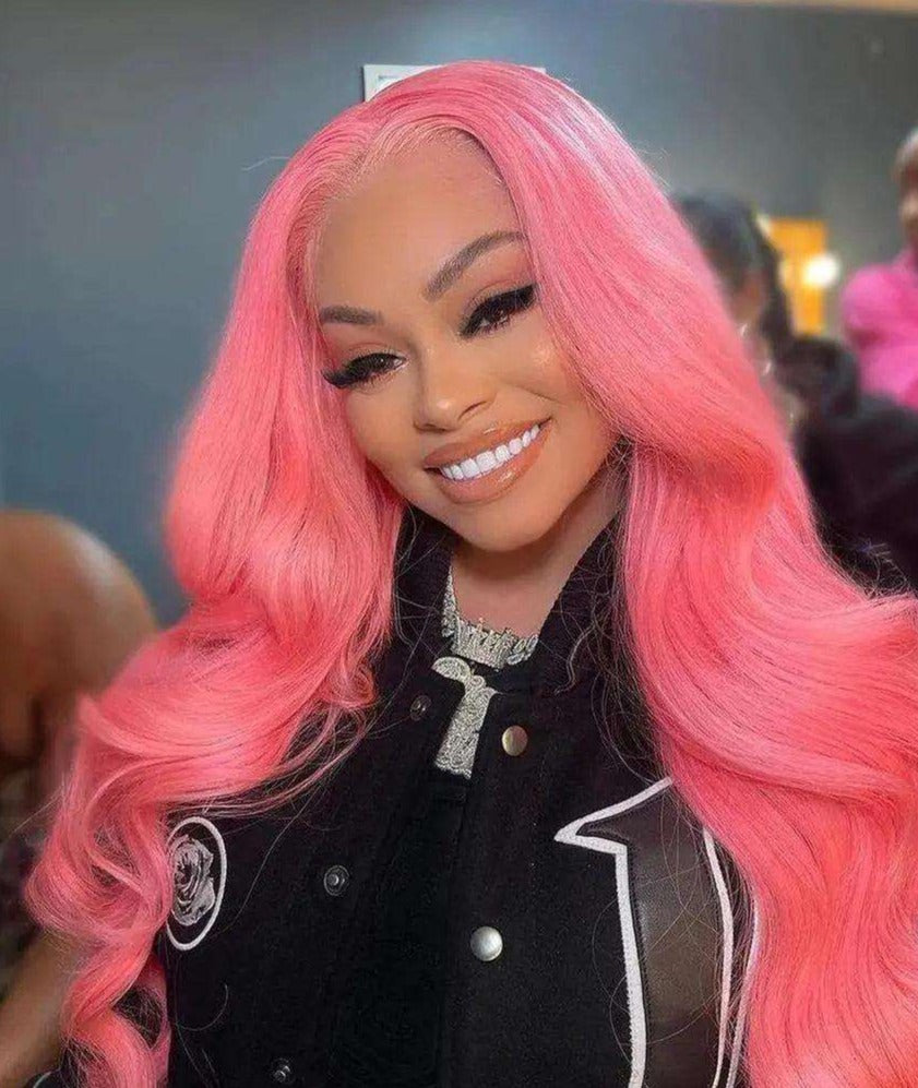 Simidola 4x4/13x4 Transparent Lace Pink Color Body Wave Natural Pre-plucked Frontal Wig