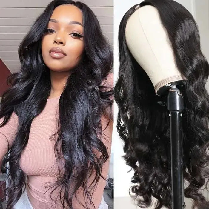 Simidola U Part Body Wave Natural Black Color Human Hair Wig