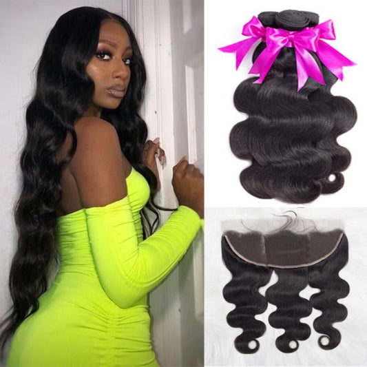 Simidola 3Pcs Body Wave Bundles with 13x4 Frontal 10A Grade 100% Human Virgin Hair