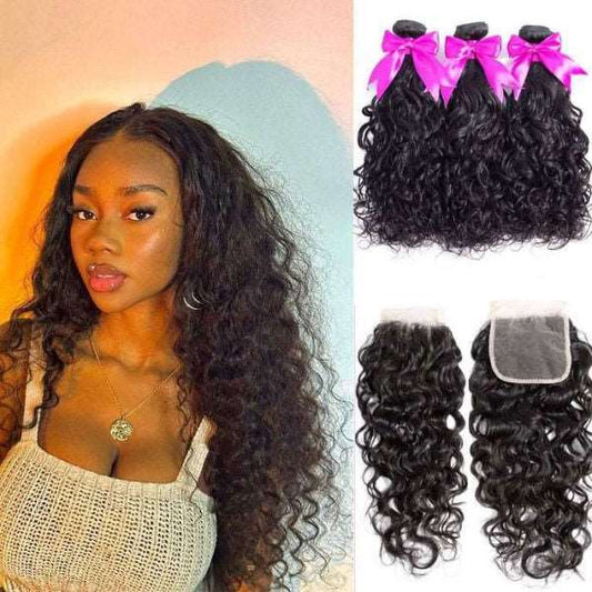 Simidola 3Pcs Natural Wave Bundles with 6x6 Natural Wave Closure 10A Grade 100% Human Virgin Hair