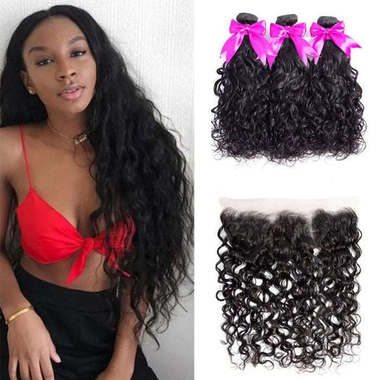 Simidola 3Pcs Natural Wave Bundles with 13x4 Frontal 10A Grade 100% Human Virgin Hair