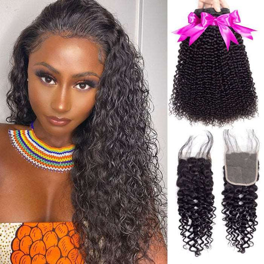 Simidola 3Pcs Water Wave Bundles with 4x4 Closure 10A Grade 100% Human Virgin Hair