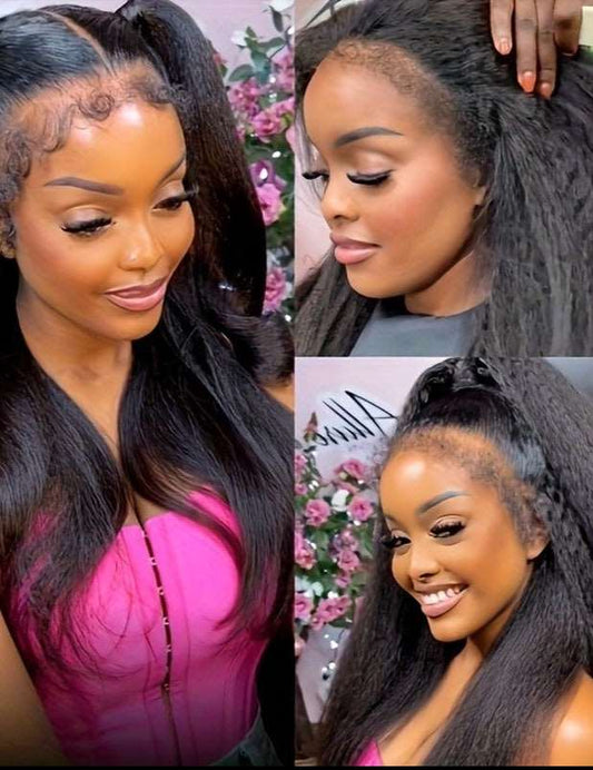 Simidola 4C Edges 13x6 | Type 4C Kinky Edges Human Hair Wigs Kinky Straight 13x6 Lace Frontal Wig With Realistic Hairline