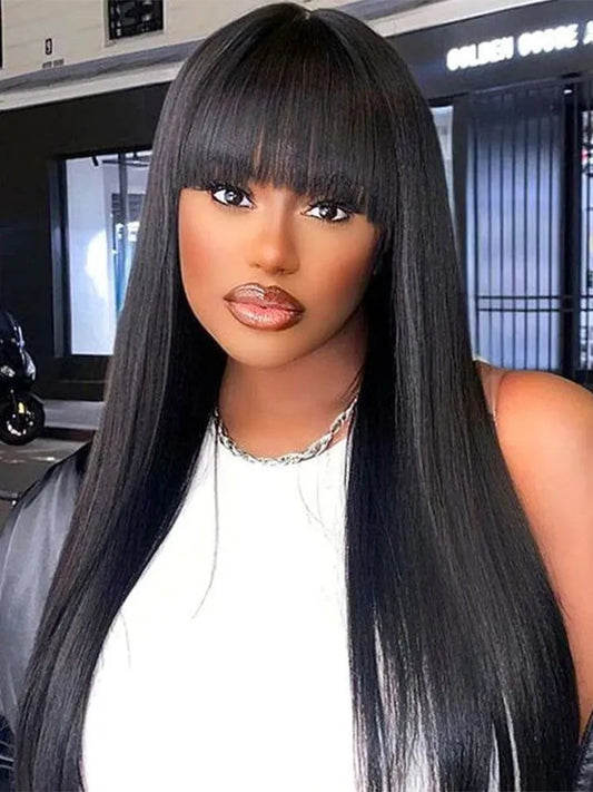 Simidola Gorgeous 4x4 Lace Glueless 200% Straight Hair Wig With Curtain Bangs