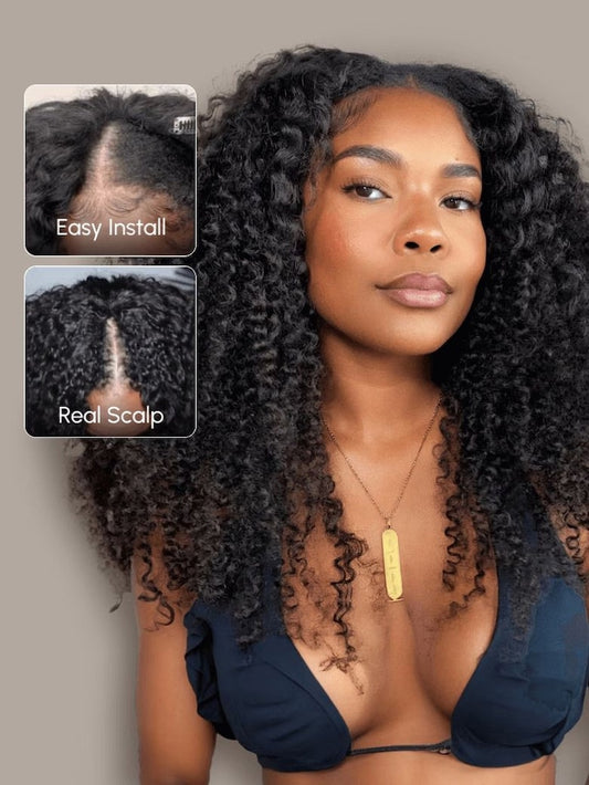 Simidola V Part Kinky Curly Beginner Friendly Human Hair Wig