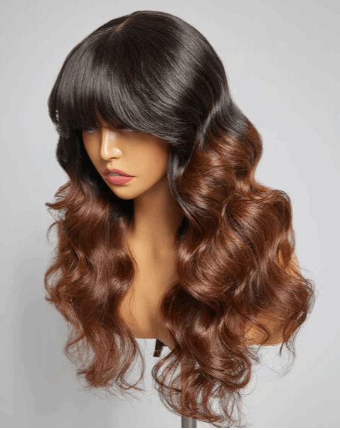 Simidola Glueless 5x5 HD Lace Letitia Graceful Chestnut Brown Ombre Body Wave Closure Wig With Blunt Bangs | Limited Design