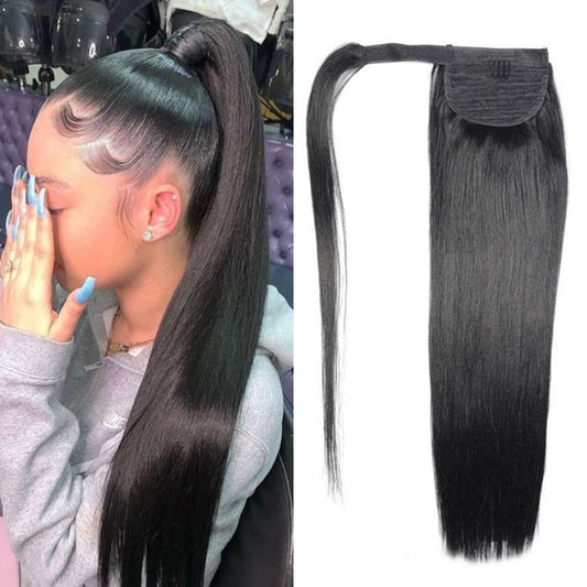 Simidola Wrap-around Magic Velcro Ponytail Extension Hair Straight Ponytail With Clip In 100% Human Hair