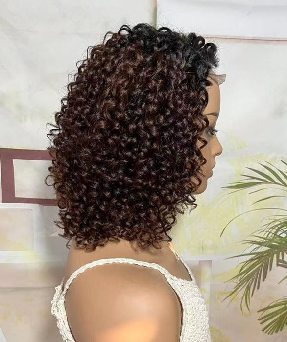 Simidola 4x4 HD Lace Ombre Brown Bouncy Curly Glueless Closure Wig