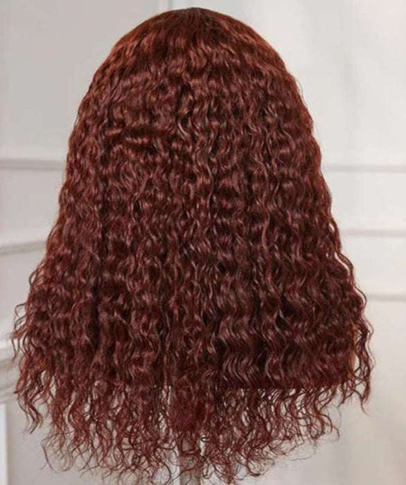 Simidola Glueless 5x5 Transparent Lace Dark Copper Red Curly Closure Wig Natural Pre-plucked