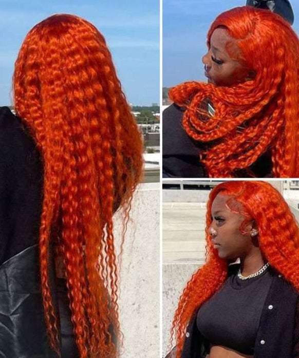 Simidola 4x4/13x4 Pumpkin Orange Kinky Curly Lace Front Wig