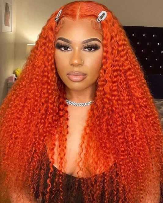 Simidola Pumpkin Orange Kinky Curly Lace Front Wig