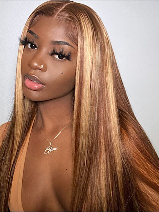 Simidola 4x4/13x4 Highlight Brown Straight Hair Lace Front Wig