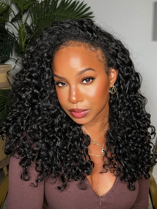 New In|Simidola Glueless Water Wave 3 In 1 Half Wig Drawstring Band Wear Go Wig Invisible Hairline