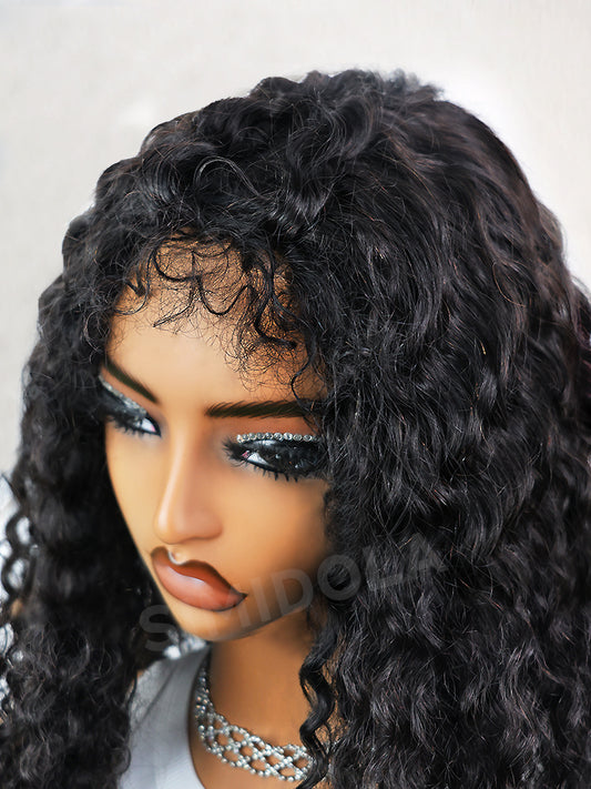 New In|Simidola Glueless Curly Edges Water Wave Drawstring Half Wig Invisible Hairline Flip Over Wig