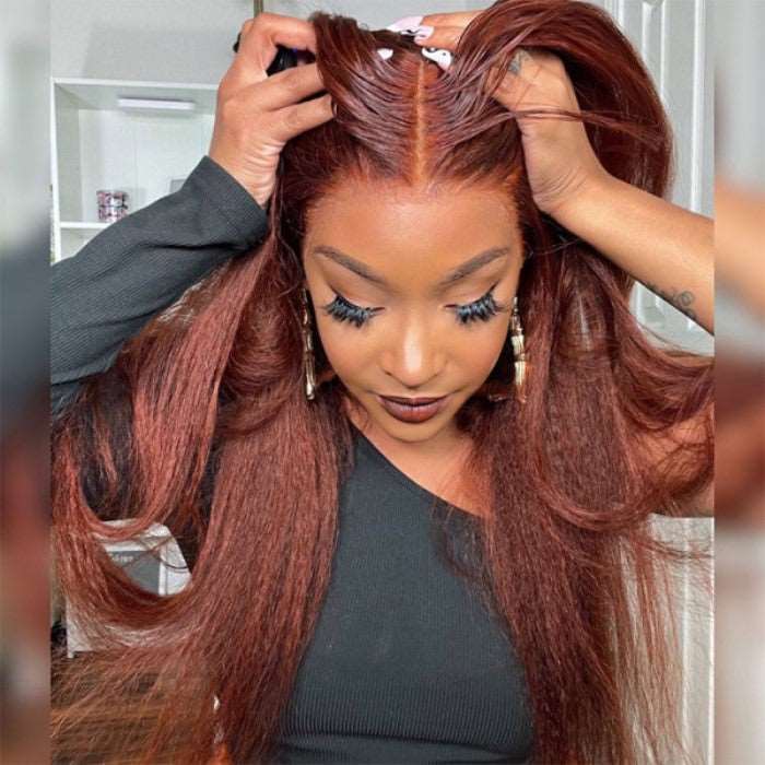 Pre-Plucked | Simidola Reddish Brown Wear & Go Glueless 4x6 Lace Kinky Straight Hair Wig