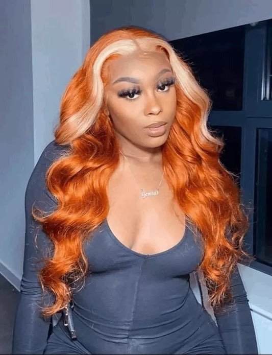 Simidola Ginger Orange With Blonde Streaks Color Body Wave Wig