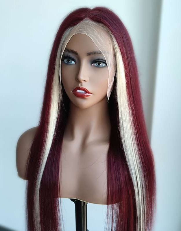 Simidola 13x4 HD Lace Red Wine & Blonde Skunk Stripe Lace Front Wig