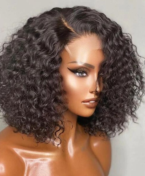 Simidola 4x4 Transparent Lace Deep Curly Heavy Density Bob Wig