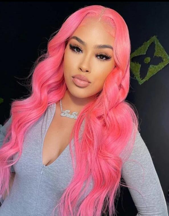 Simidola 4x4/13x4 Transparent Lace Pink Color Body Wave Natural Pre-plucked Frontal Wig